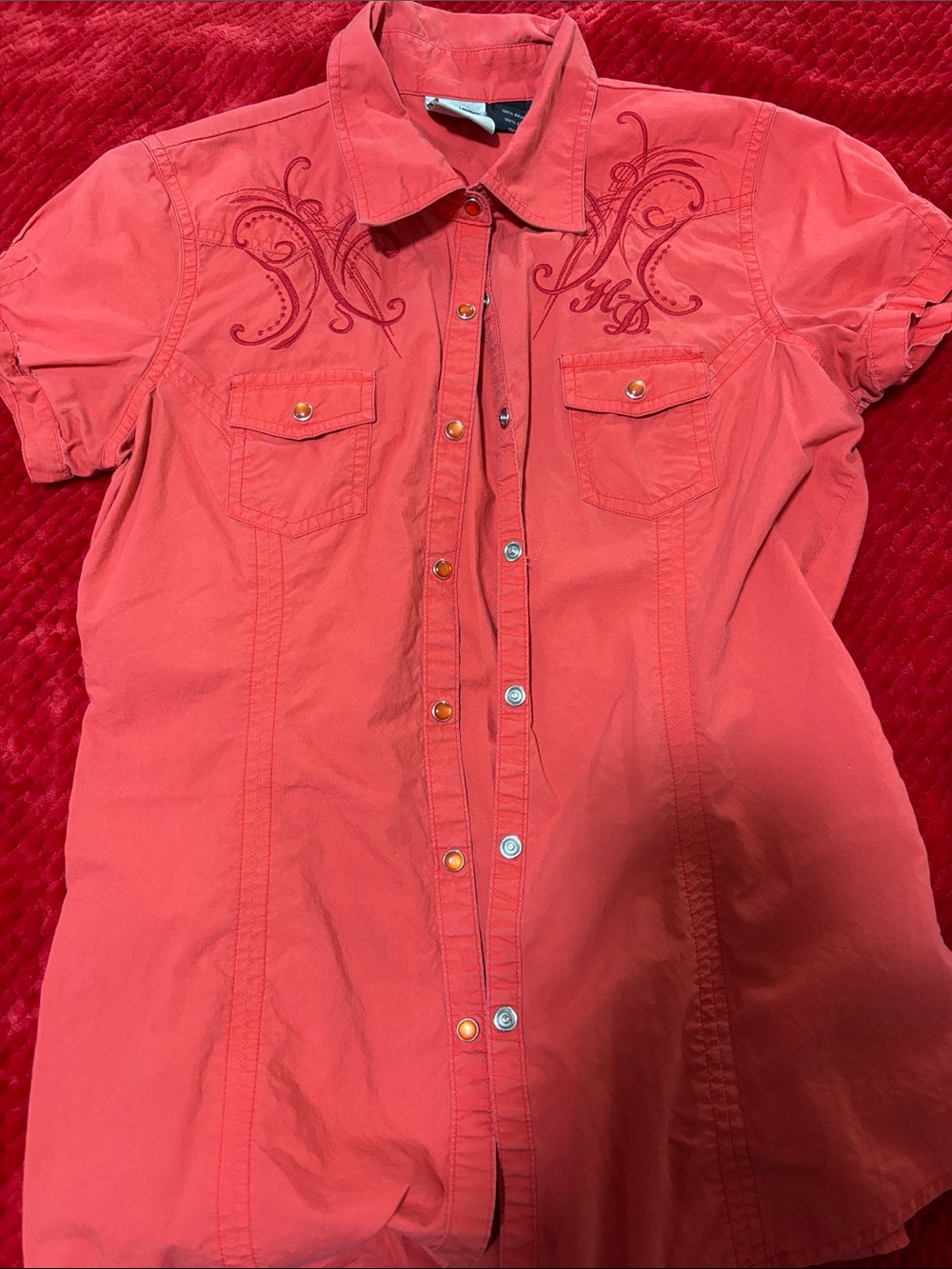 Harley-Davidson Coral Short-Sleeve Button-Down Shirt